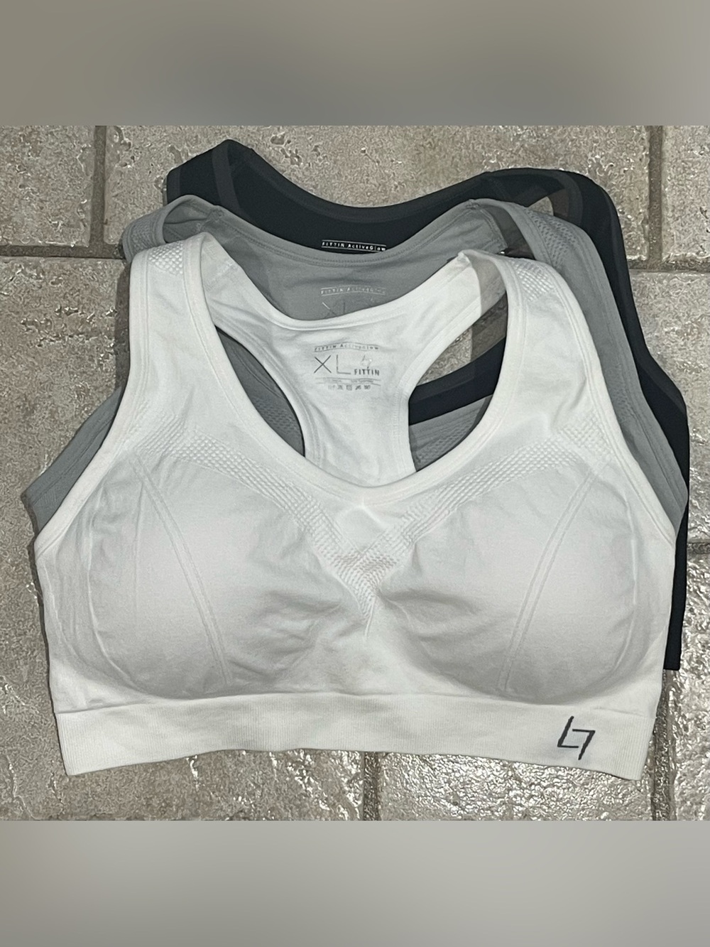 Fittin Lightweight Racerback Sports Bra - White, Gray, Black 3pk